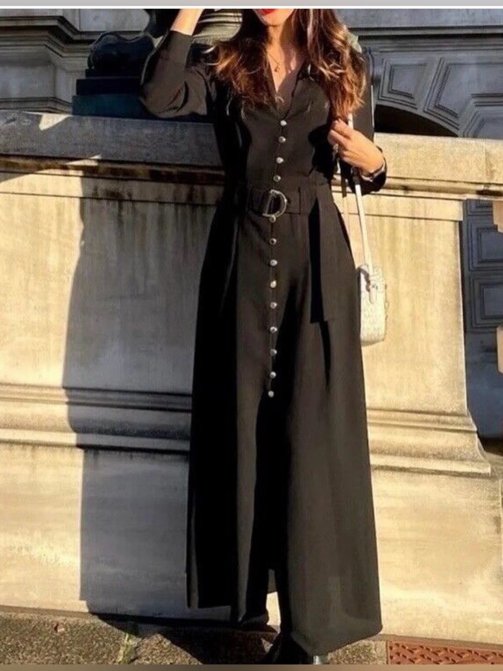 ZARA Belted Midi Shirt Dress Black Medium